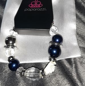 Stretchy rose and blue beaded bracelet